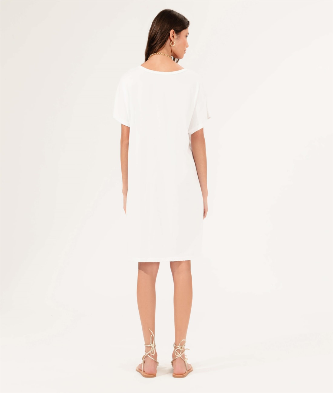 Vestido Manga Curta Sole Mare Off White