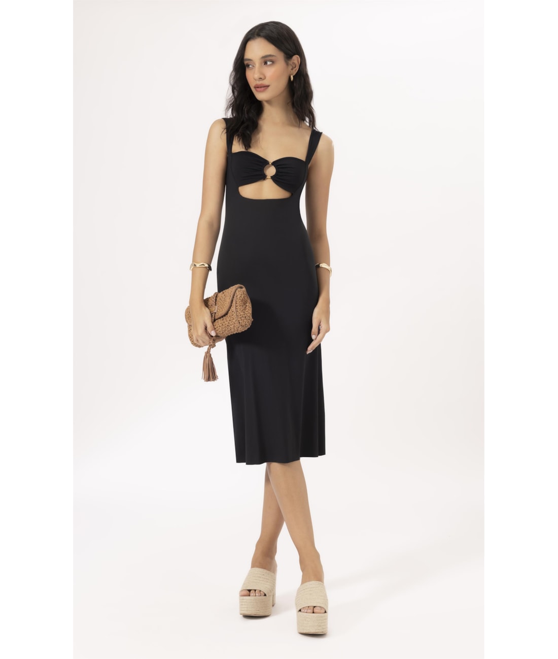 Vestido Midi Argola Jersey Preto