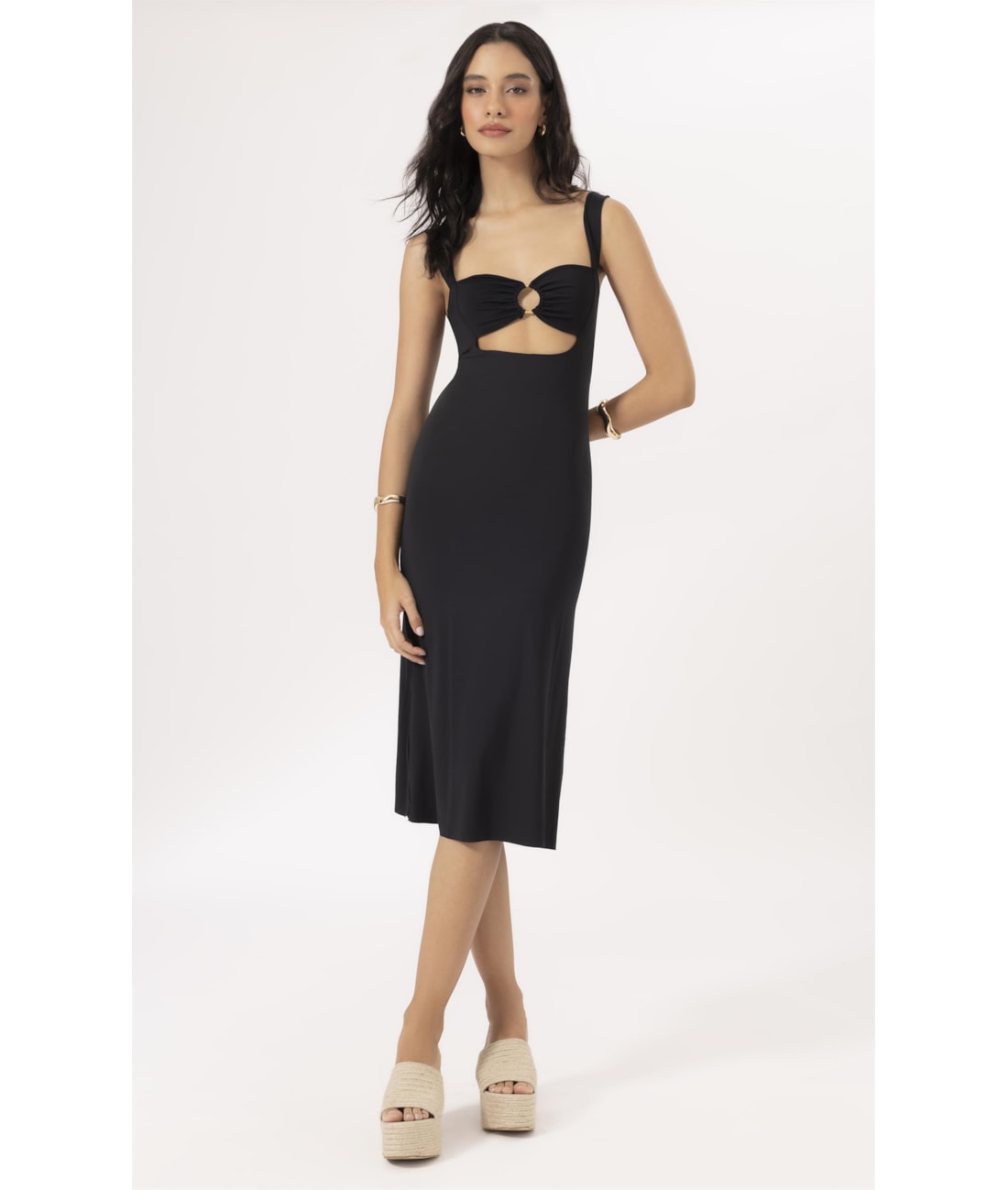 Vestido Midi Argola Jersey Preto