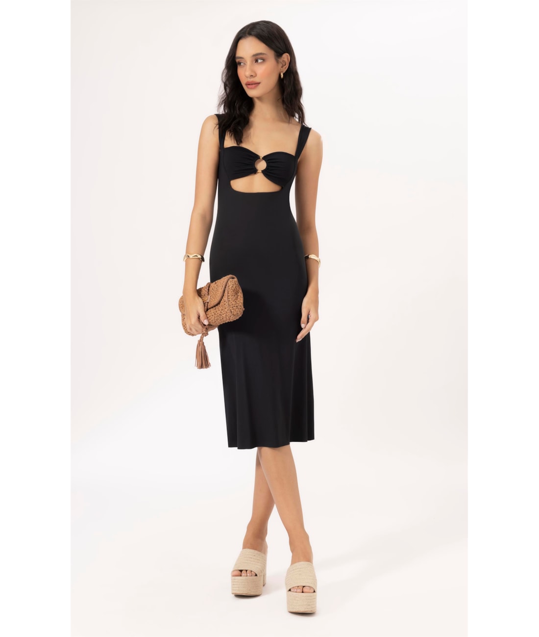 Vestido Midi Argola Jersey Preto