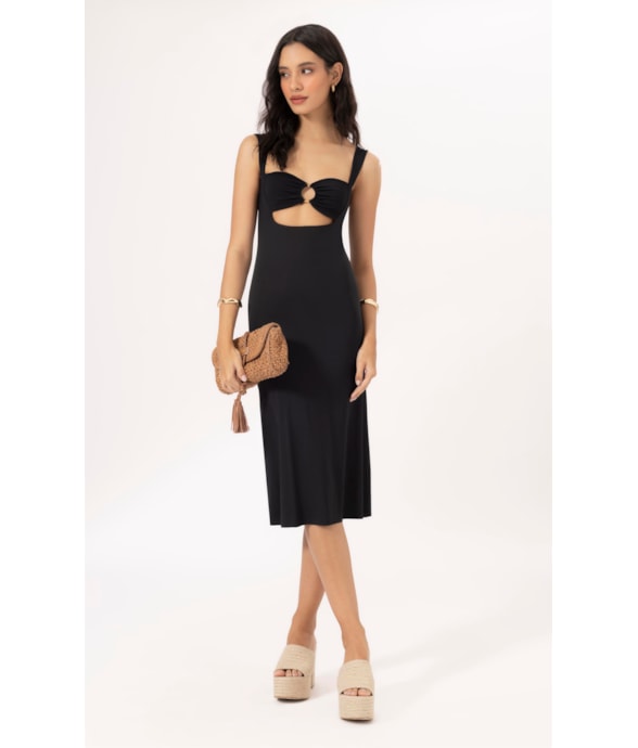 Vestido Midi Argola Jersey Preto