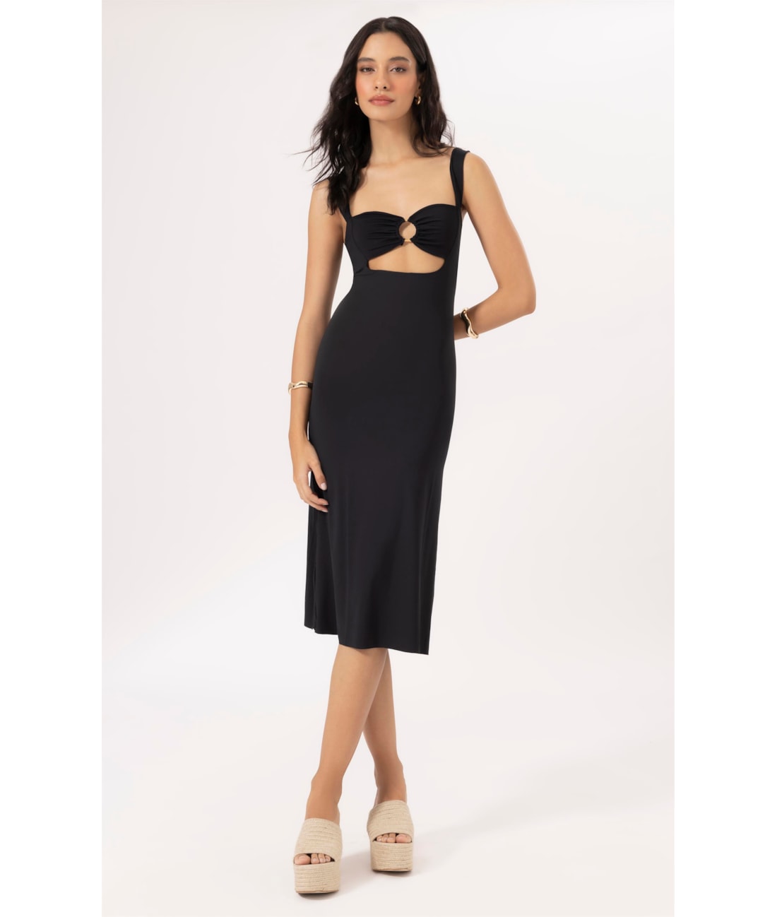 Vestido Midi Argola Jersey Preto