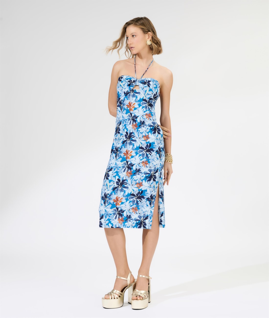 Vestido Midi Blossom Azul Bic