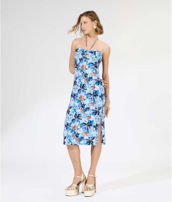 Vestido Midi Blossom Azul Bic