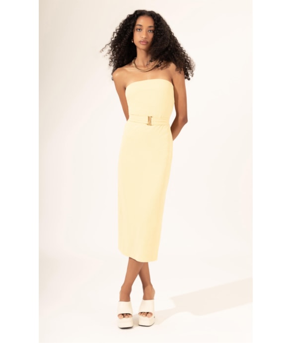 Vestido Midi Bobby Tomara Que Caia Amarelo Manteiga