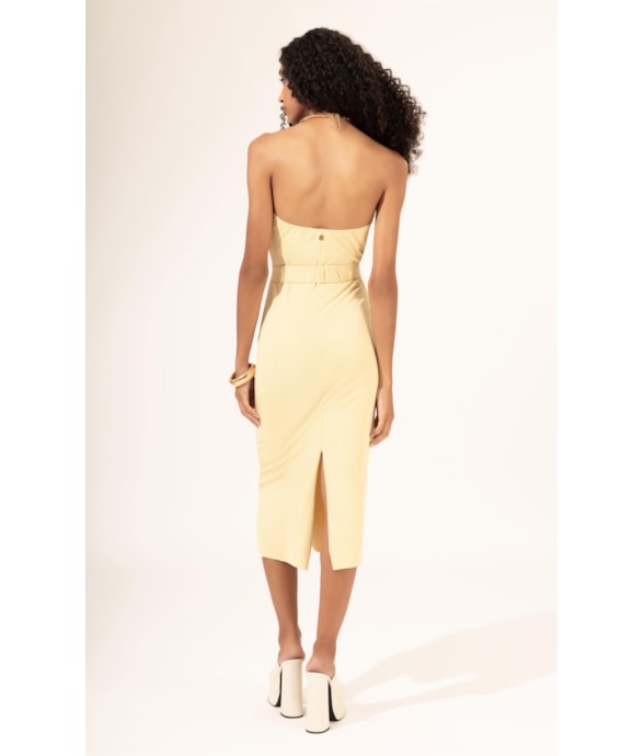 Vestido Midi Bobby Tomara Que Caia Amarelo Manteiga