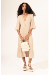 Vestido Midi Buttons Cambraia Light Areia
