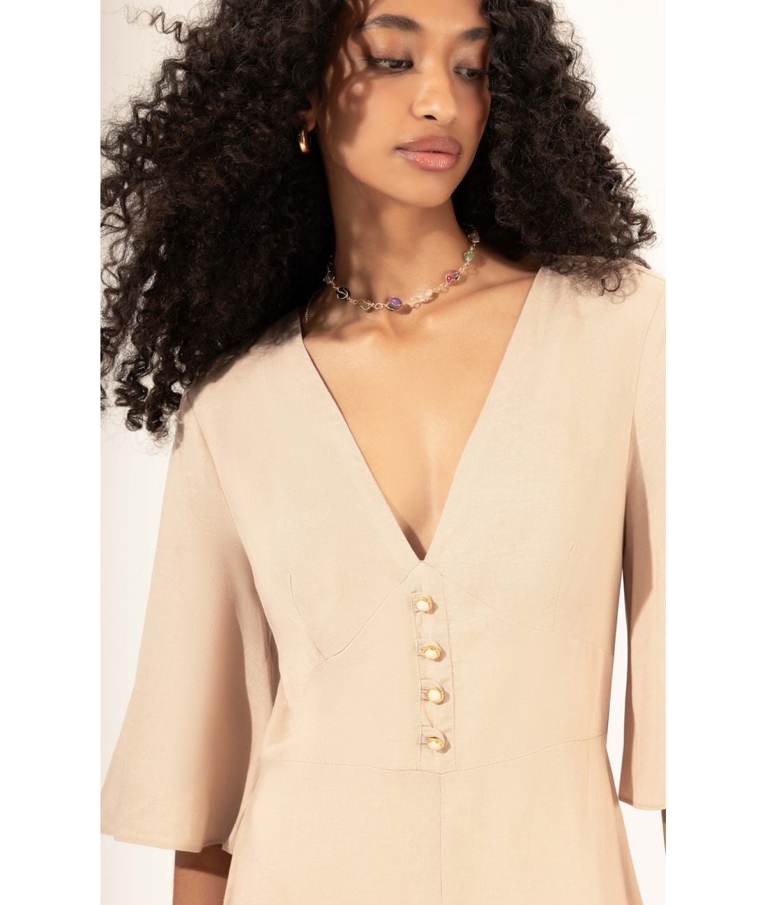 Vestido Midi Buttons Cambraia Light Areia