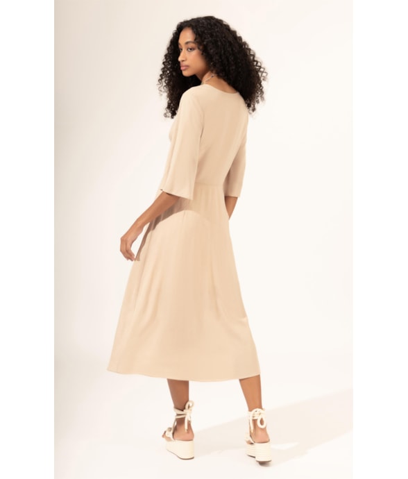 Vestido Midi Buttons Cambraia Light Areia