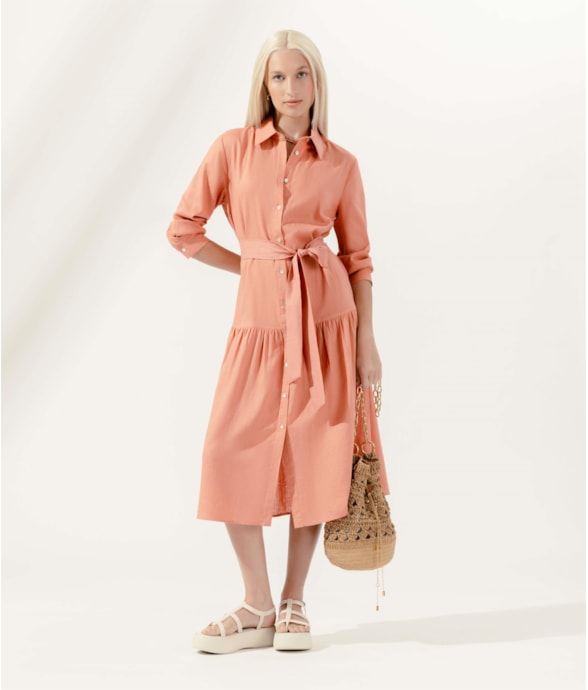 Vestido Midi Corais Cambraia Laranja