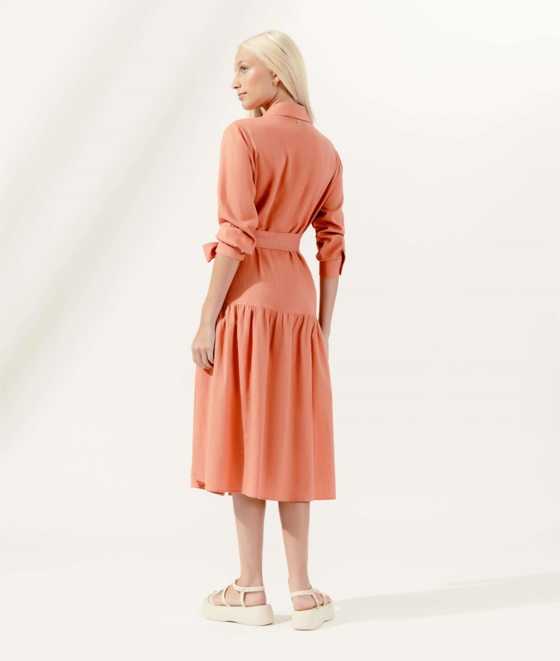 Vestido Midi Corais Cambraia Laranja