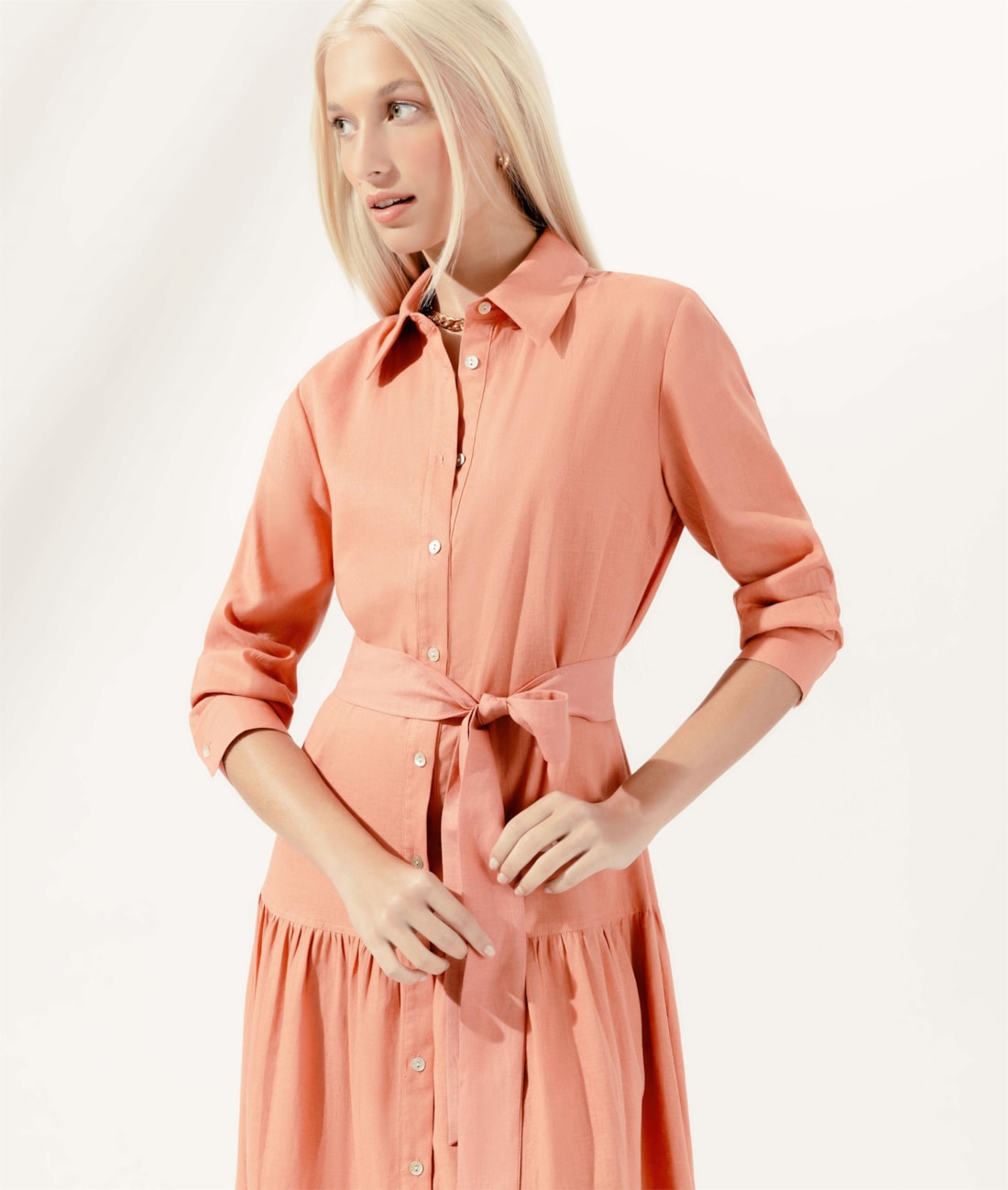 Vestido Midi Corais Cambraia Laranja