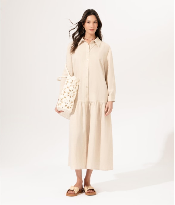 Vestido Midi Corais Cambraia Natural