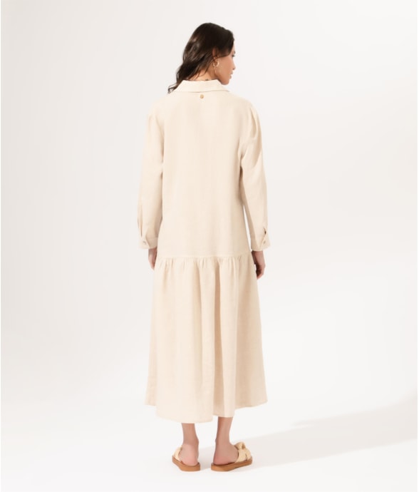 Vestido Midi Corais Cambraia Natural
