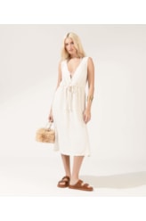 Vestido Midi Cordão Visco Linen Off White