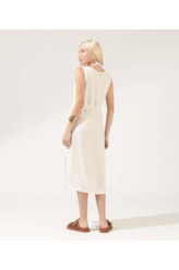 Vestido Midi Cordão Visco Linen Off White