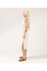 Vestido Midi Cordão Visco Linen Off White
