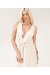Vestido Midi Cordão Visco Linen Off White