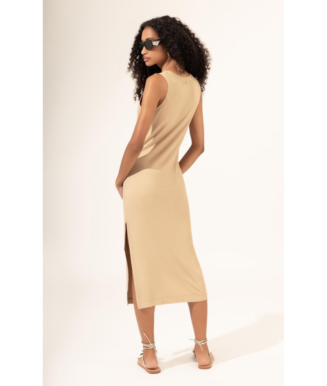 Vestido Midi de Rib Sun  Areia