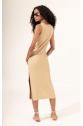 Vestido Midi de Rib Sun  Areia