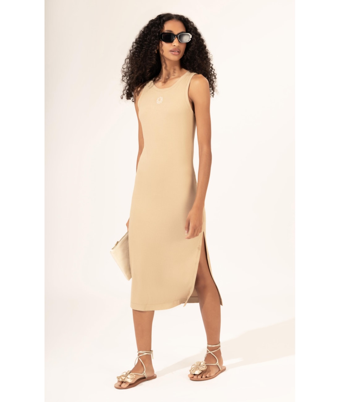 Vestido Midi de Rib Sun  Areia