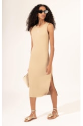 Vestido Midi de Rib Sun  Areia