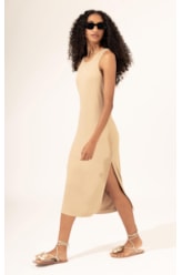 Vestido Midi de Rib Sun  Areia