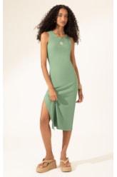Vestido Midi de Rib Sun Verde Oliva