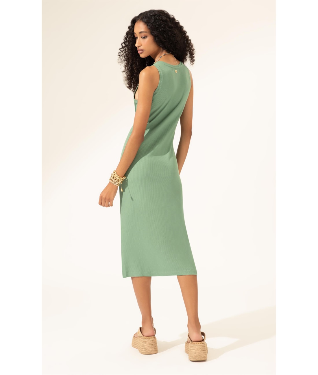 Vestido Midi de Rib Sun Verde Oliva