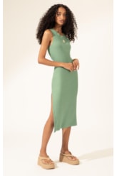 Vestido Midi de Rib Sun Verde Oliva