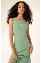 Vestido Midi de Rib Sun Verde Oliva