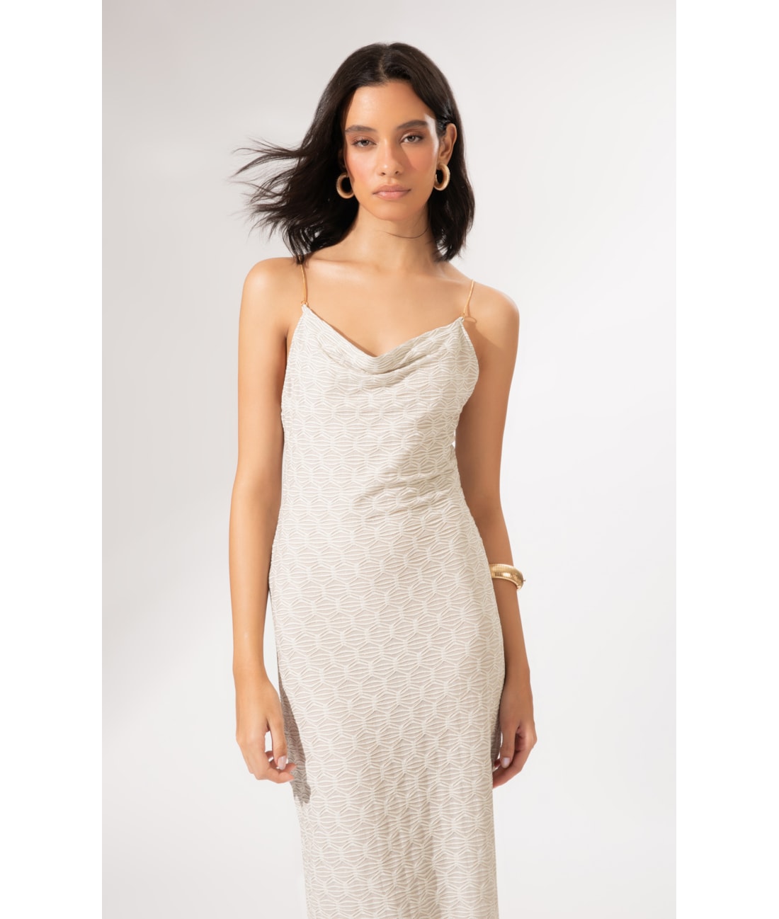 Vestido Midi Degage Eos Off White