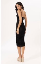 Vestido Midi Degage Tule Liso Preto