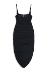 Vestido Midi Degage Tule Liso Preto