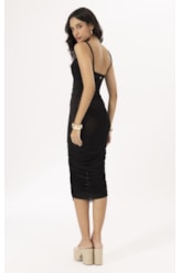 Vestido Midi Degage Tule Liso Preto