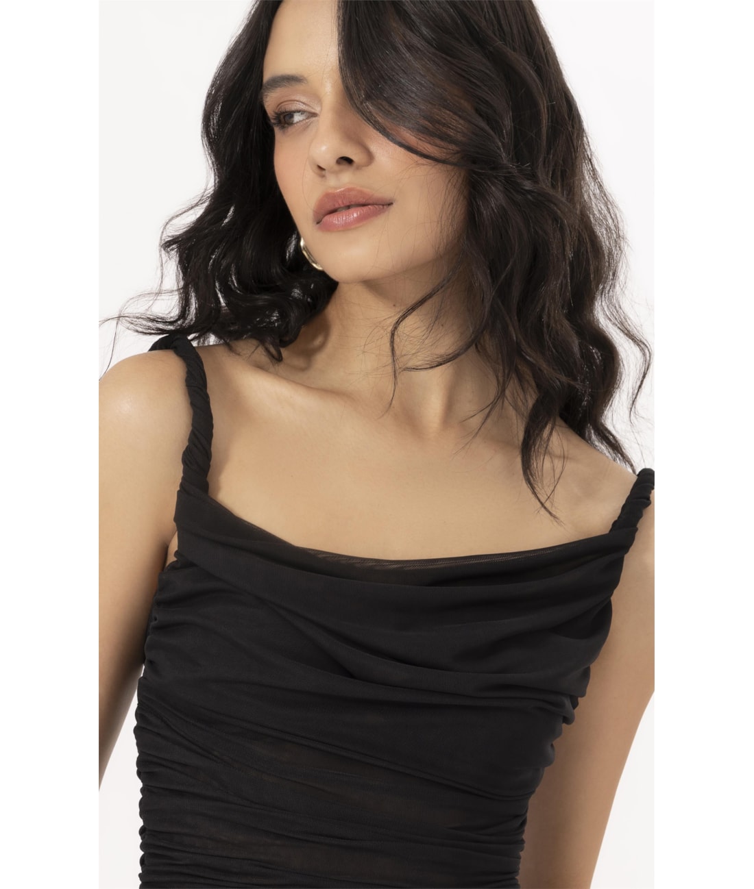 Vestido Midi Degage Tule Liso Preto
