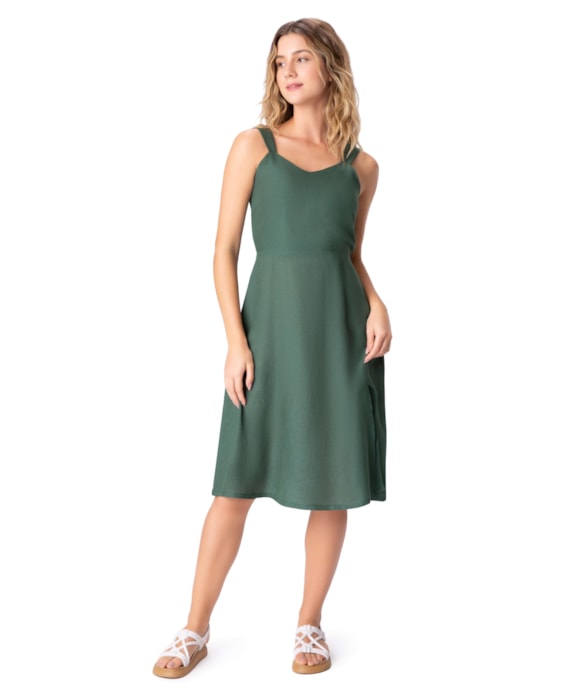 Vestido Midi Heavy Linen Verde Escuro