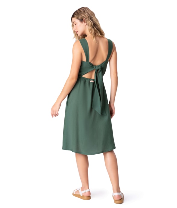 Vestido Midi Heavy Linen Verde Escuro
