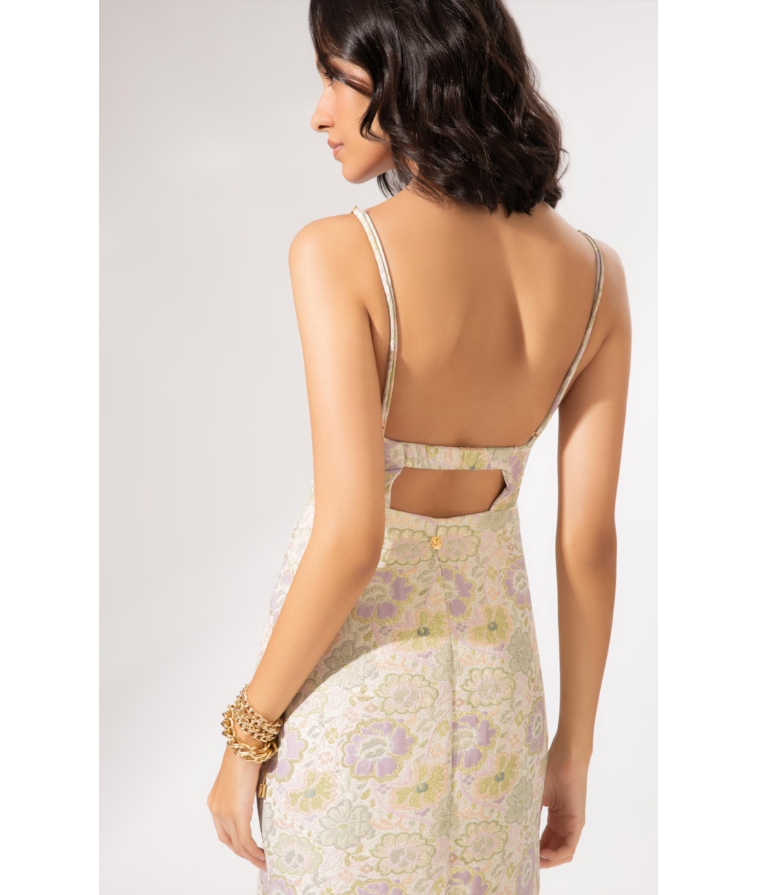 Vestido Midi Jacquard Floral Off White