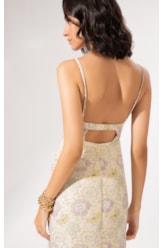 Vestido Midi Jacquard Floral Off White