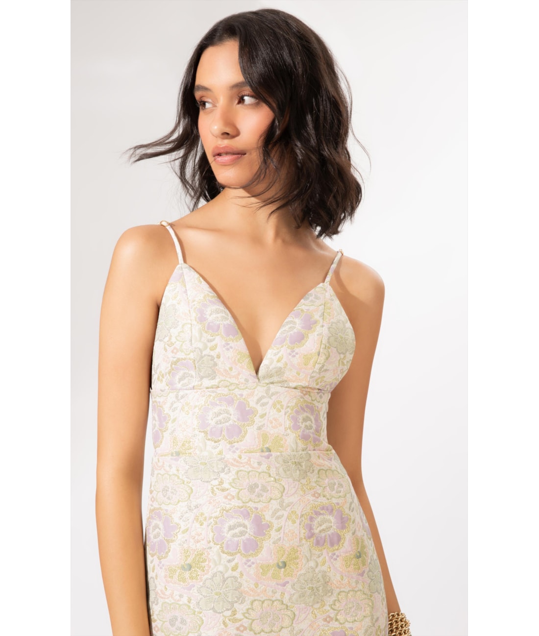 Vestido Midi Jacquard Floral Off White