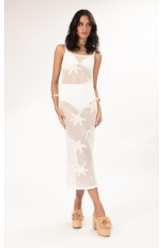 Vestido Midi Jacquard Floral Off White