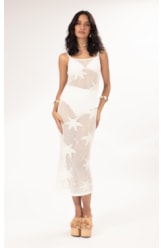 Vestido Midi Jacquard Floral Off White