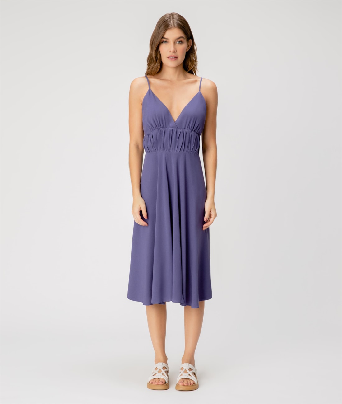 Vestido Midi Linen Blend Azul Bic