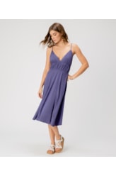 Vestido Midi Linen Blend Azul Bic