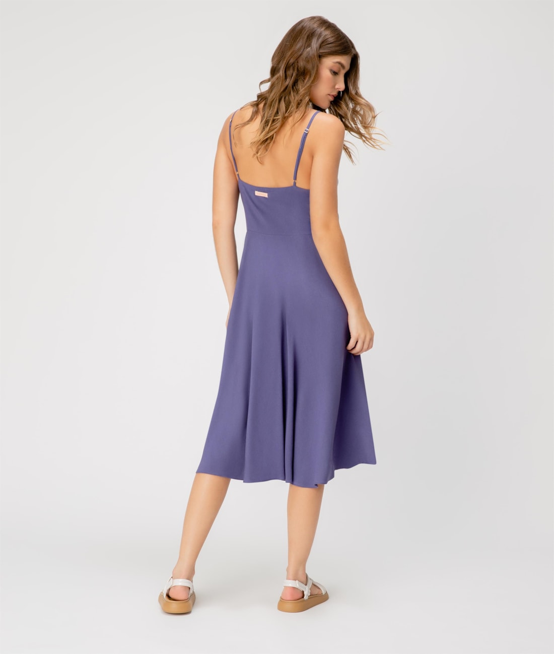 Vestido Midi Linen Blend Azul Bic