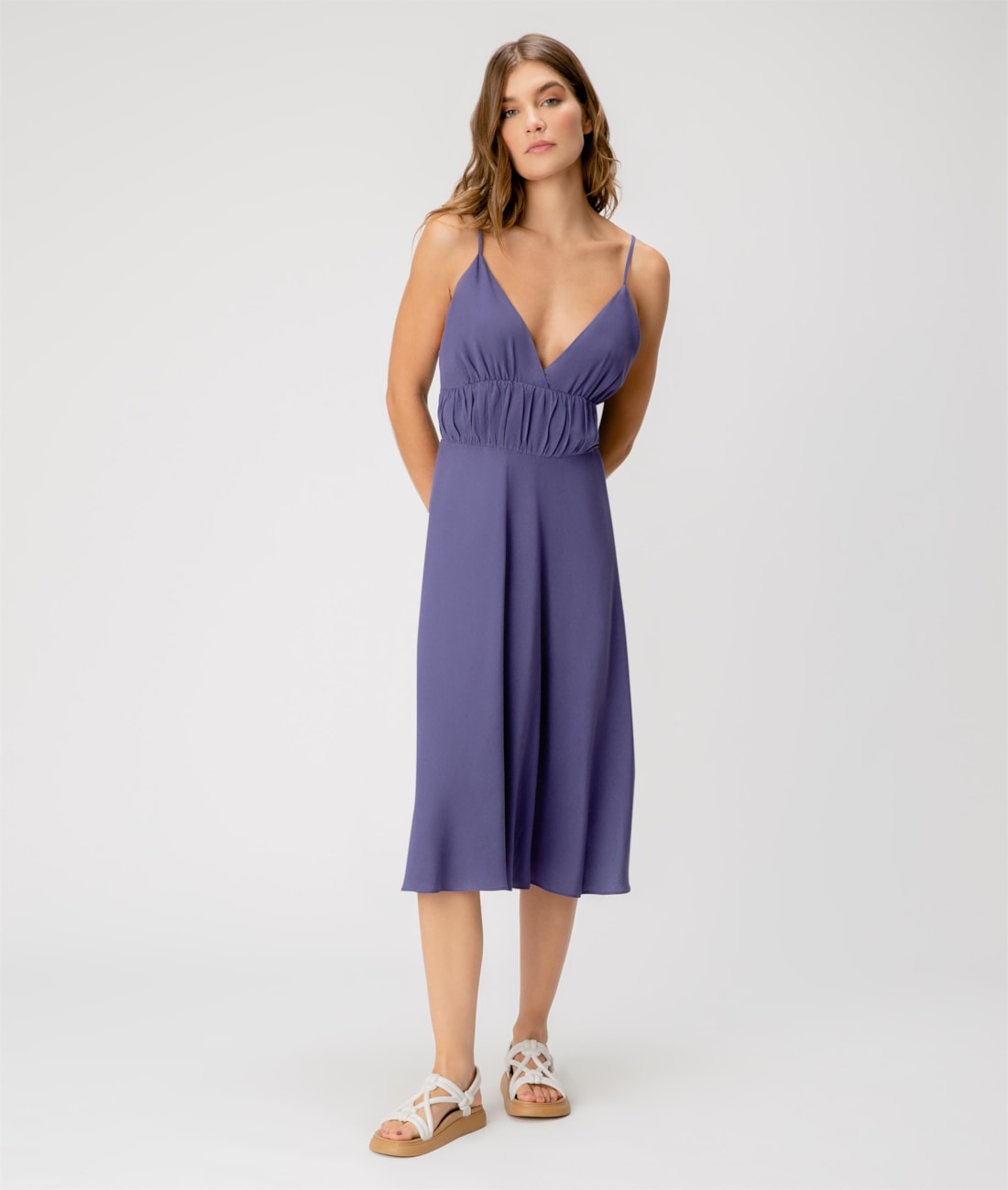 Vestido Midi Linen Blend Azul Bic