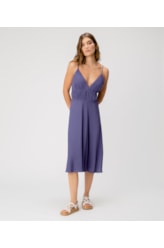 Vestido Midi Linen Blend Azul Bic