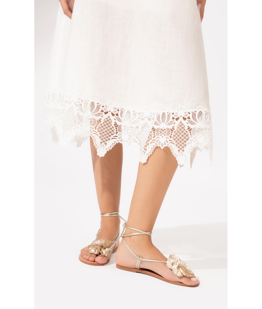 Vestido Midi Linen Guipuire Branco