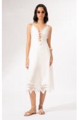 Vestido Midi Linen Guipuire Branco